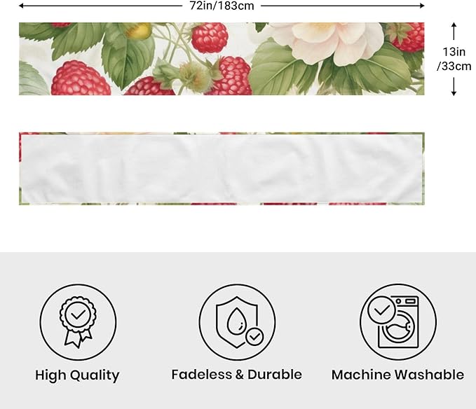 Strawberry Flower Table Runner 13x72 Inches Fruit Faux Linen for Kitchen Dining Table Decor Wedding Birthday Party Holiday Celebration