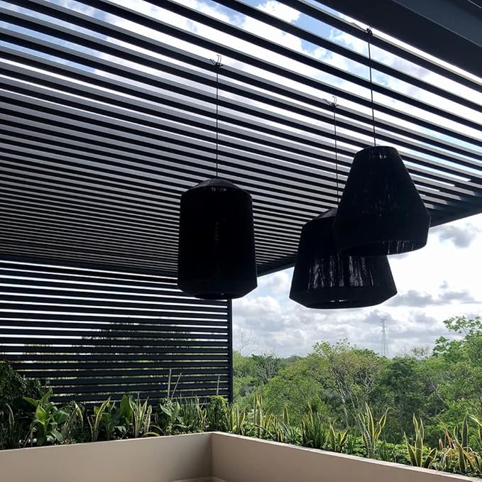 IKAL Black Jute Pendant Light Fixture - Semi Flush Mount - Contemporary Art Deco for Kitchen, Living Room, Bedroom, Outdoors. (Black Cable)