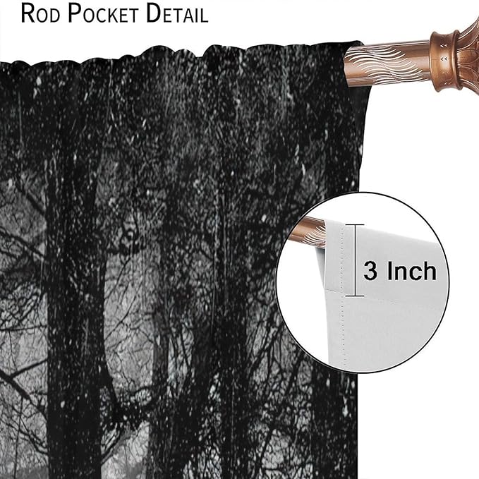 Gothic Forest Blackout Window Curtains, Halloween Style Foggy Forest Dead Trees Crow Print Curtains, for Bedroom Living Room 21(W)*45(L) 2 Panels