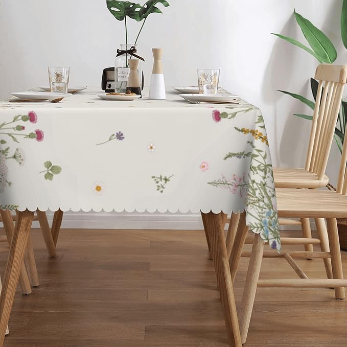 Floral Tablecloth Blooming Wild Flower Rectangle Tablecloth Floral Botanical Style Table Cover 54×72 Inch Washable Table Cloth for Kitchen Dining Room Party Decoration