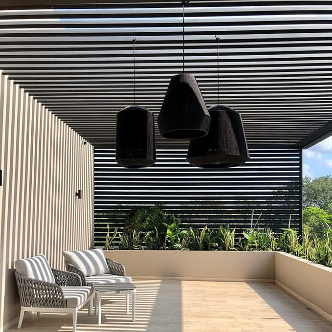 IKAL Black Jute Pendant Light Fixture - Semi Flush Mount - Contemporary Art Deco for Kitchen, Living Room, Bedroom, Outdoors. (Black Cable)