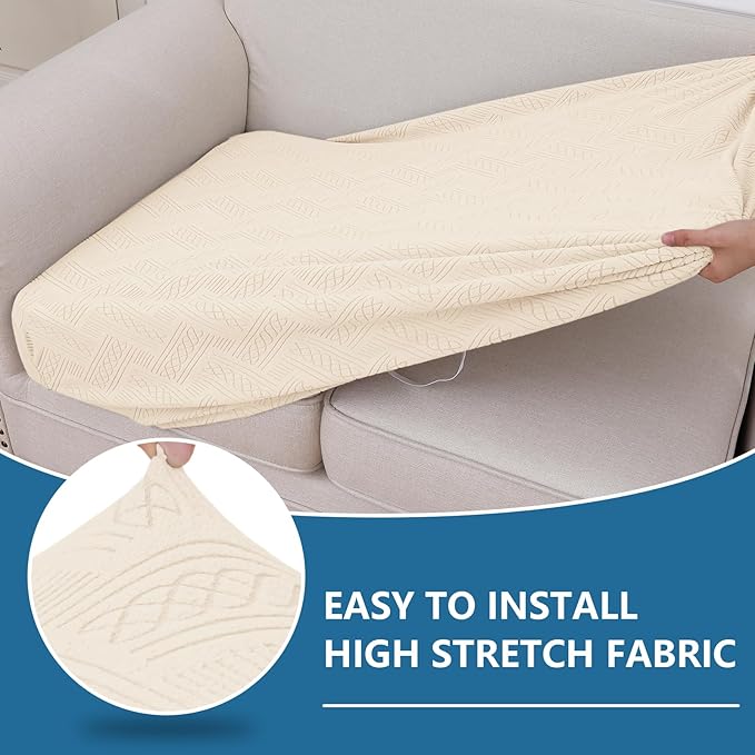 hyha Individual Couch Cushion Covers, Stretch Magic Sofa Seat Cushion Covers Washable, Dog Couch Sofa Slipcover for Pets, Kid with Elastic Bottom(Large, Beige)