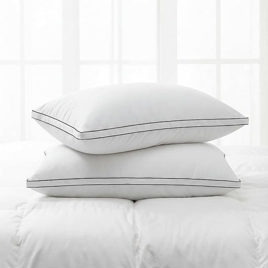 Feather Pillows King Size Set of 2 Goose Down Pillows with 100% Breathable Cotton Cover, Hotel Collection Bed Pillows for Sleeping, Soft Support for Back, Stomach and Side Sleepers
