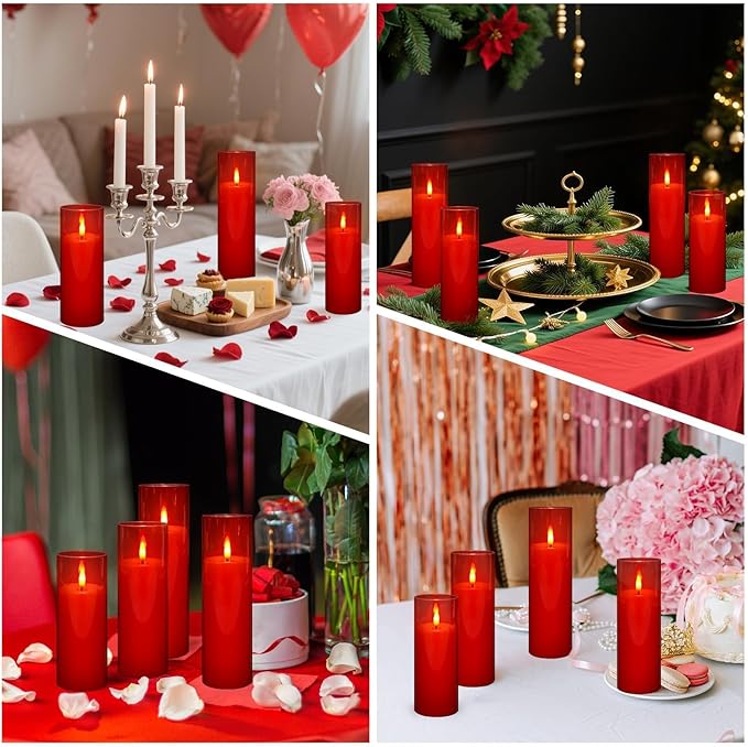 24-Pack Flameless LED Pillar Candles with Remote & Timer - Realistic Flickering Christmas Candles for Holiday Decor, Winter Wedding, Fireplace Mantel, Festive Home Ambiance (Red)