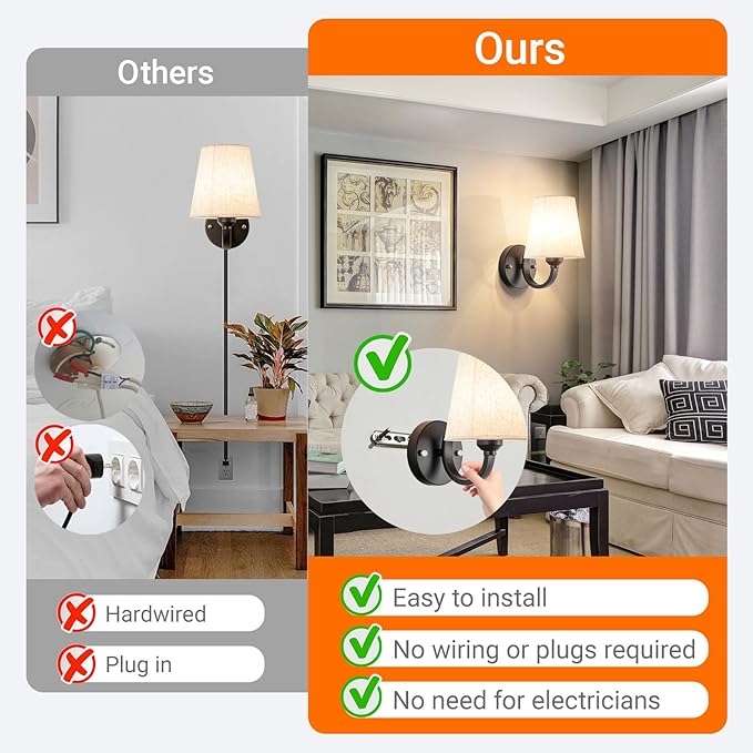 Battery Operated Wall Sconces Set of Two, Indoor Wireless Wall Mounted Lamp with 10000mAh Dimmable Bulb and Remote, RGB Colors Rechargeable Wall Light for Bedroom Living Room Decor
