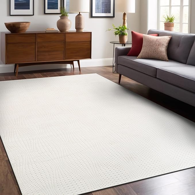 Modern White Non Slip Rug Solid 5x7 Non Skid Soft Rubber Back Area Rugs for Living Room Kitchen Bedroom Bathroom Dining Room Easy Cleaning Stain Resistant Non Shedding Carpet 5 x 7