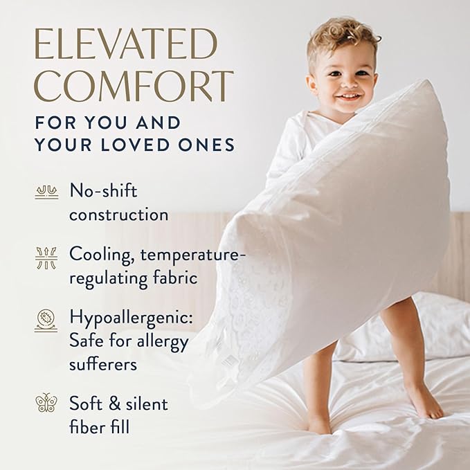 Digital Decor 100% Cotton Luxury Hotel Pillows Standard Size Set of 2, Cooling Hypoallergenic Down Alternative Bed Pillows for Sleeping, Medium Support for Side & Back Sleepers, Made in USA, 26" x 20"