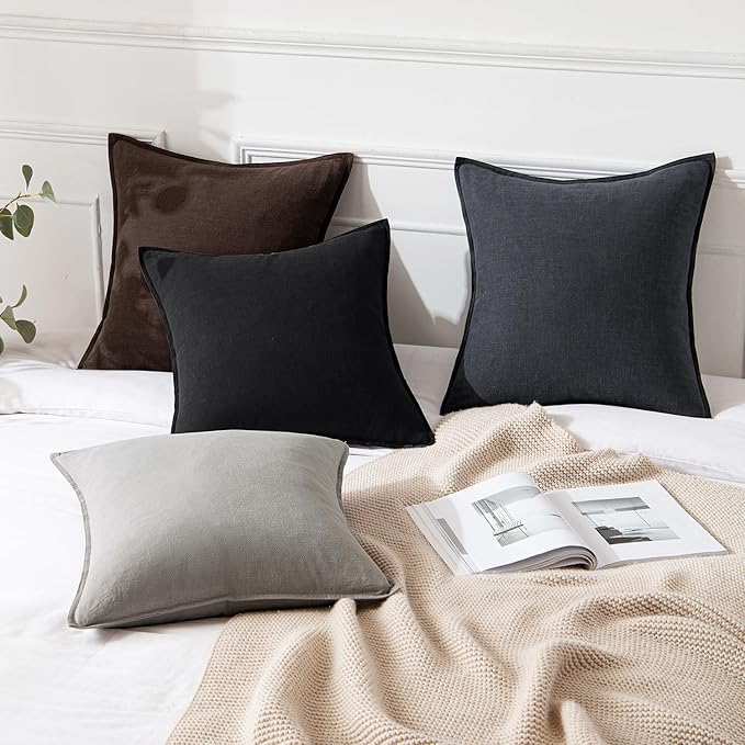 MIULEE Decorative Linen Euro Sham Pillow Covers 22x22 Inch Dark Gray Boho Farmhouse Neutral Couch Throw Pillows for Bed Pack of 2 Accent Modern Pillowcase Sofa Livingroom Home Decor