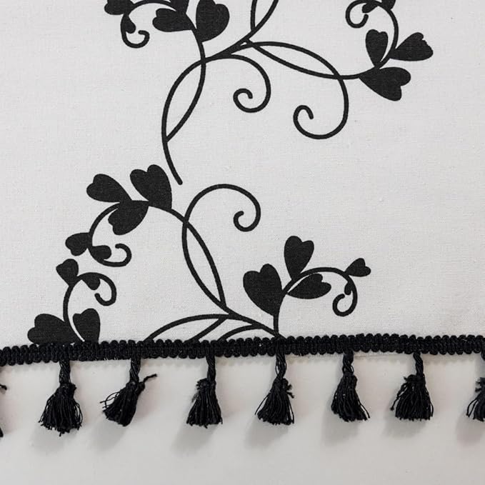 F-CHU Black Floral Curtains for Living Room Bedroom Farmhouse French Country Linen Curtain Flower Pattern Chic Country Rod Pocket Curtains 2 Panels Set 55" W x 96" L