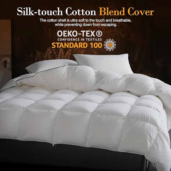 Down Fibers Comforter King Size,Luxurious All Seasons Hotel Collection Duvet Insert,54 Oz High Bulkiness Medium Warmth,Fluffy & Breathable for Bedroom, Guestroom, Hotel (Grey,68x90)