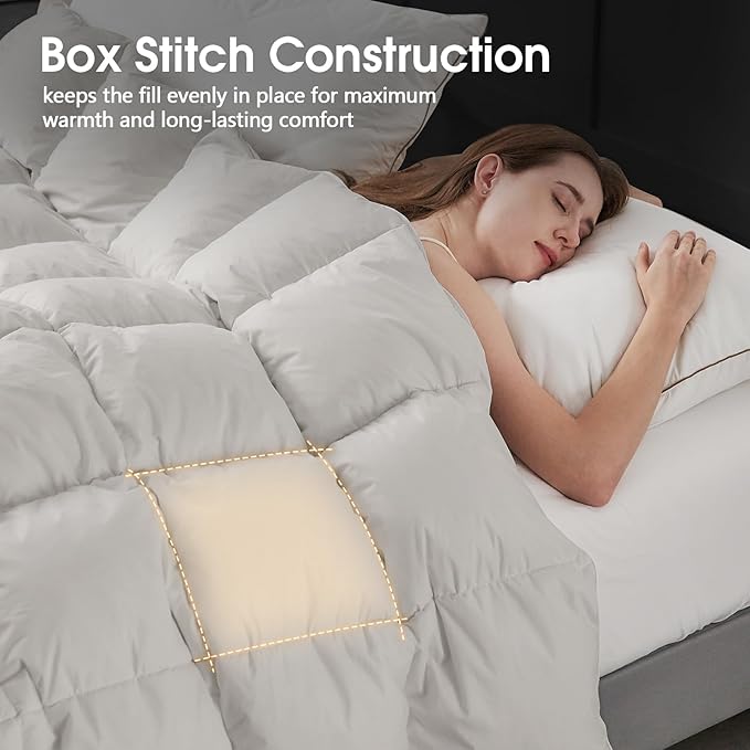 CYMULA Twin Size Feather Down Comforter - All Season Light Grey Duvet Insert, Lightweight Box Stitched, Fluffy Breathable, Ultra Soft Quiet Hotel Style with 8 Tabs(68" x 90")