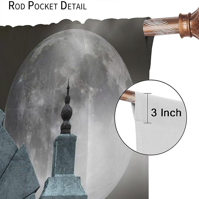 Gothic Mid Century Blackout Curtains, Scary Medieval Moon Dark Night Theme Window Drapes, for Living Room Bedroom 26(W)*84(L) 2 Panels