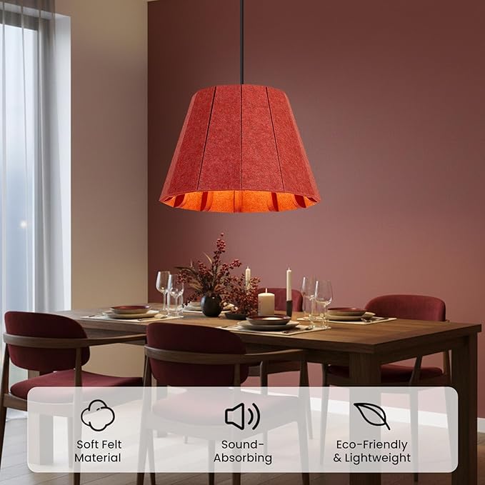Pendant Light with Felt Lampshade, Modern Hanging Lamp Fixture, DIY Acoustic Pendant Light Chandeliers for Kitchen Island, Living Room, Dining Room, Bedroom, Office (D15.7"x11")