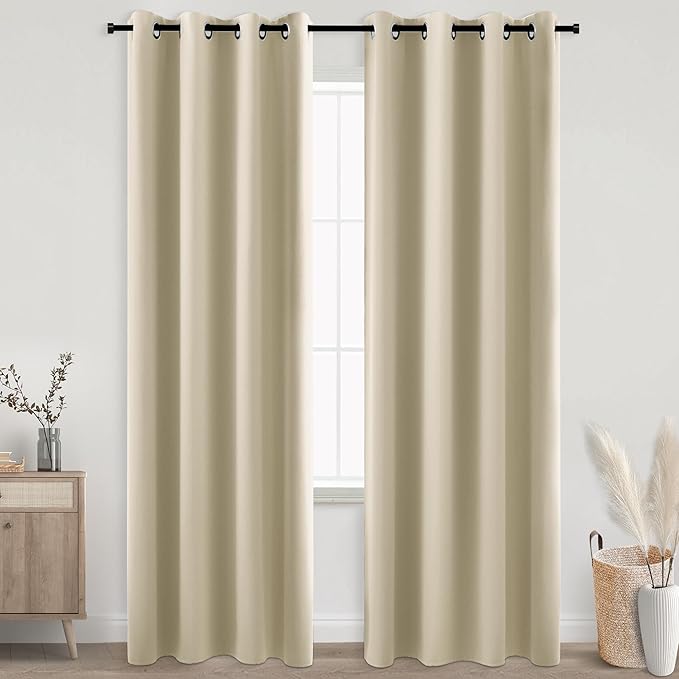 KOUFALL Beige Living Room Curtains 96 Inches Long,Blackout Grommet No Wrinkle Room Darkening Curtains for Bedroom 2 Panel Set 52x96 in Length