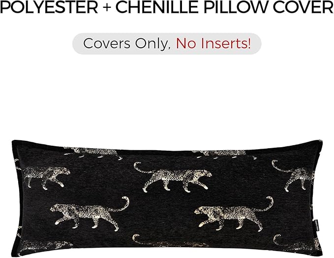 Decorative Lumbar Pillow Cover 14x36, Luxury Double Sided Gold Cheetah Pattern Jacquard Embroidered Long Pillow Cover, Anthropology Pillowcase for Bed Couch Sofa Bedroom Living Room