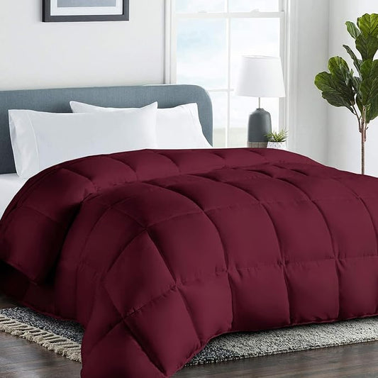 COHOME Quilted Oversized King Size Comforter - All-Season Down Alternative Duvet Insert - Luxury Hotel Soft Breathable Burgundy Comforter with Anti-Clump Tech & 8 Tabs -Reversible （98"x116"）