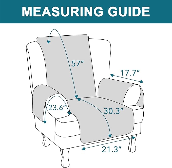 Turquoize 100% Waterproof Wing Chair Cover Wing Armchair Slipcovers Chair Couch Protector Triple Non-Slip Sofa Slipcover for Wing Chair Furniture Protector for Pets, Kids,Dog (Wing Chair, Ivory)