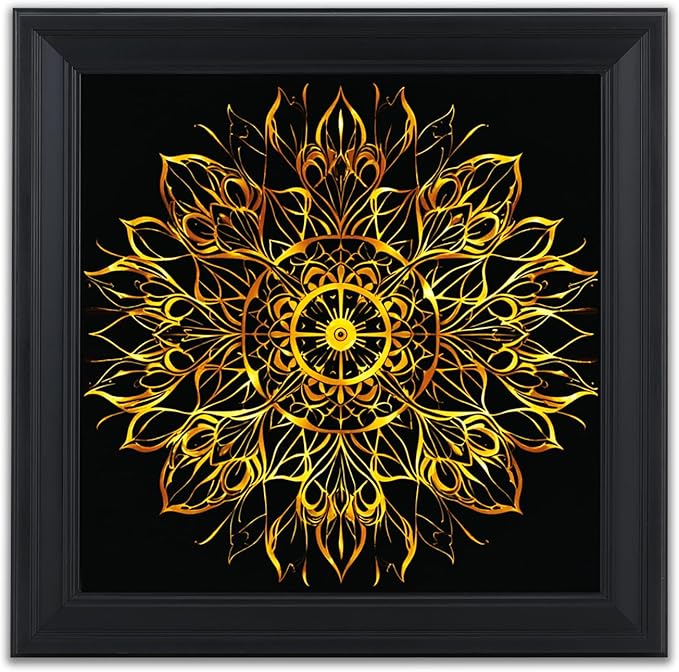 Brivoria Mandala Wall Art Home Decor, Large Golden Statement Piece with Layered Frame Design, Modern Spiritual Centerpiece for Living Room Entryway Office or Meditation Wall, Elegant Display, 20x20