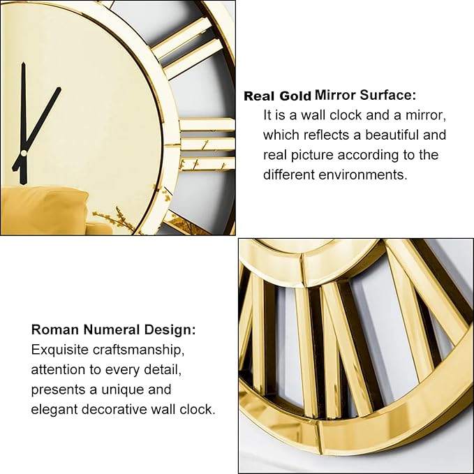 SHYFOY Large Wall Clock Decorative, 39" Oversize Clock for Wall Decor Mirrored Finishing, Luxury Modern Living Room Home Decor, Battery Operated Office Clocks Easy to Hang