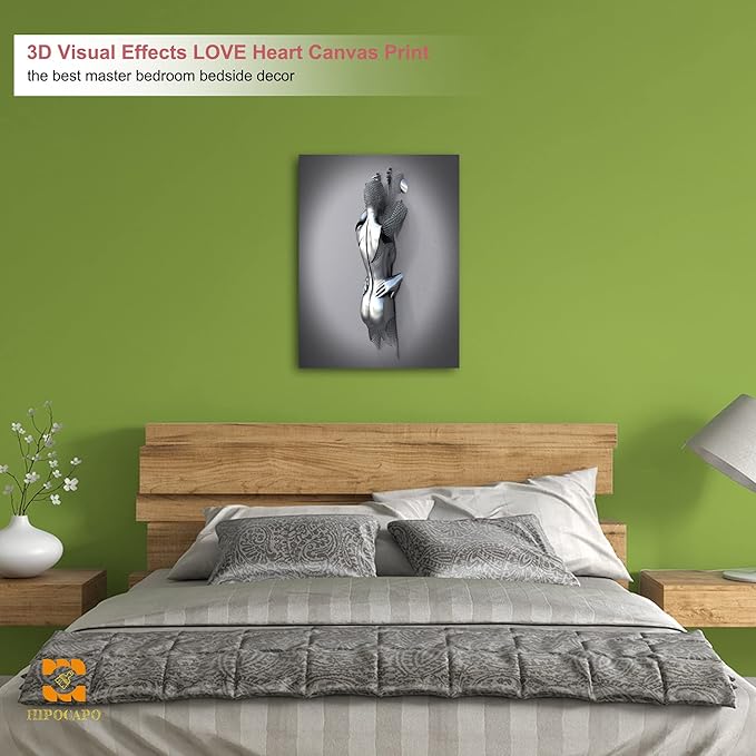 3D Wall Art - Wall Art For Bedroom Couples Wall Art 3D Metal Effect Romantic Hug Modern Abstract Canvas Wall Art for Wall Decorations Framed 18”x24”x1Pcs