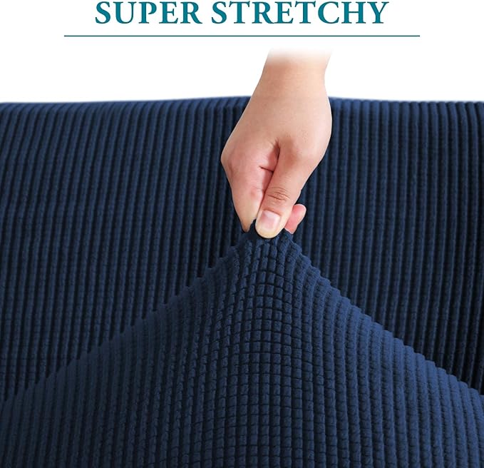 Flamingo P High Stretch Sofa Slipcover Non Slip Couch Cover for 3 Cushion Couch Washable Pet Furniture Protector Covers with Elastic Bottom, Thick Jacquard Fabric (Large, Navy)