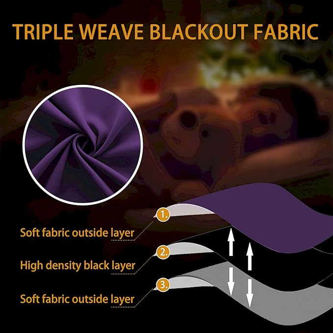 KOUFALL 63 Inch Length Curtains 2 Panels Set,Blackout Room Darkening Thermal Pretty Curtains for Women Black Girls Bedroom,Royal Dark Purple