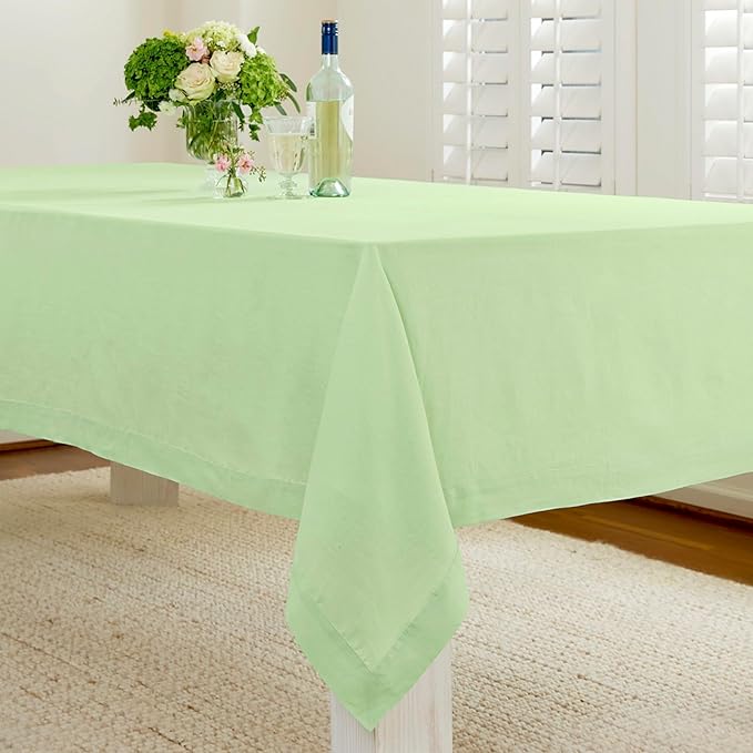Solino Home Linen Tablecloth for Rectangle Tables 60 x 90 Inch - 100% Pure Linen Pastel Green Table Cloth - Fete, Machine Washable Cloth Tablecloth