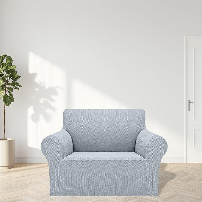 Cupuamon 2025 New Stretch Chair Sofa Slipcovers Couch Cover for 1 Seater Furniture Protector Sofa Covers with Elastic Bottom Jacquard Fabric Small Checks for Pets, Kids - Silver