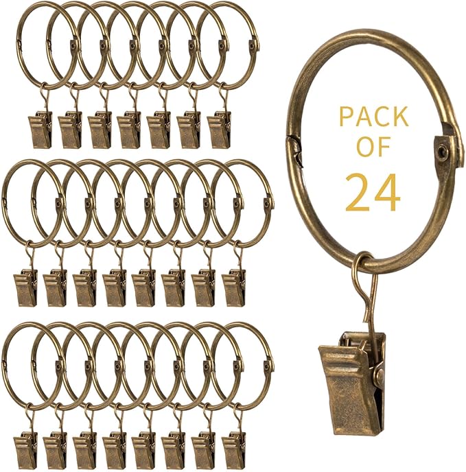 Openable Curtain Rings with Clips,2inch Inner Diameter,Heavy Duty Rustproof Metal Decorative Vintage Drapery Rings Curtain Clips Rod Hangers Door Curtain and Shower Curtain Rings Bronze Zocang