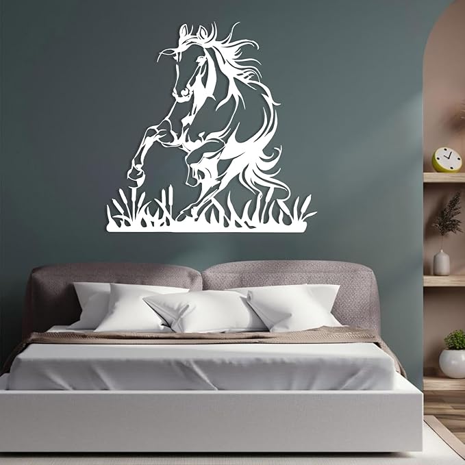 Metal Horse Wall Art, Metal Wall Art Wildlife, Running Horse Wall Art, Rustic Concise Western Horse Decor, Safari Metal Sculpture, Horse Home Decorations, Farmhouse Wall Decor (Gold, 28"x28"|70x70cm)