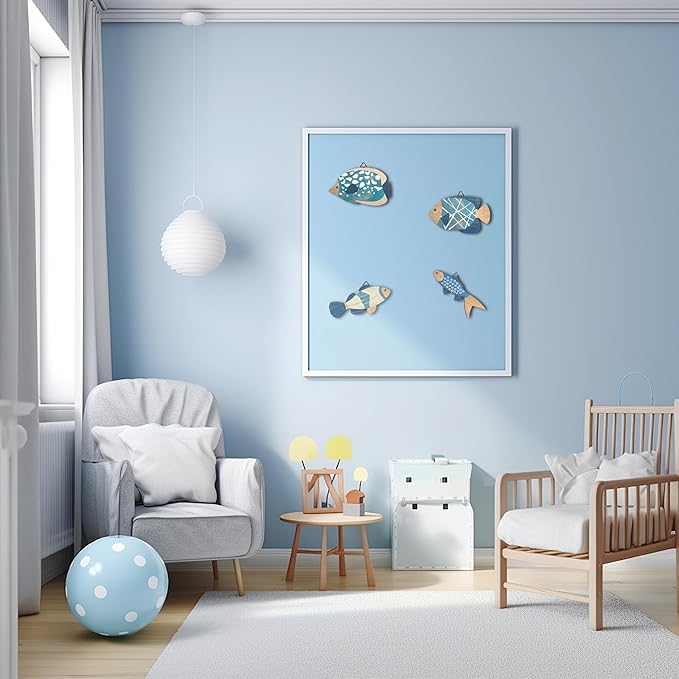 Vumyhuby Wooden Fish Wall Art with Coastal Ocean Theme Decor - Handcrafted Natural Wood Fishs Wall Sculpture Set of 4, Rustic Hanging for Linving Room, Beach, Nautical, or Coastal Home Decoration, Unique Gifts,D