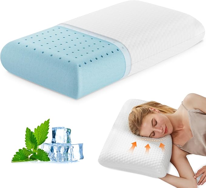 DUMOS Memory Foam Pillows for Sleeping, Bed Pillows for Adults with Washable Cover and Breathable Mesh, Gel Cooling Pillow for Back and Side Sleeper Support, White 1 Pack