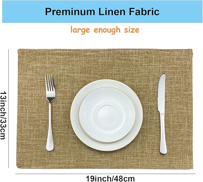 Weabetfu Cloth Placemats Set of 4 Heat Resistant Dining Table Placemmats Cotton Linen Machine Washable Kitchen Table Mats Wrinkle Free Thick Fabric Place Mats,Easy to Clean,13" x 19"