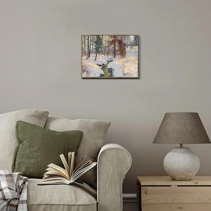 XOCUUI Unframed Vintage Winter Snow Landscape Wall Art, Aesthetic Painting Decor, Country Landscape Pictures Decorations Indoor, 8x10 Inch Canvas Print Gallery Artwork for Living Room and Bedroom