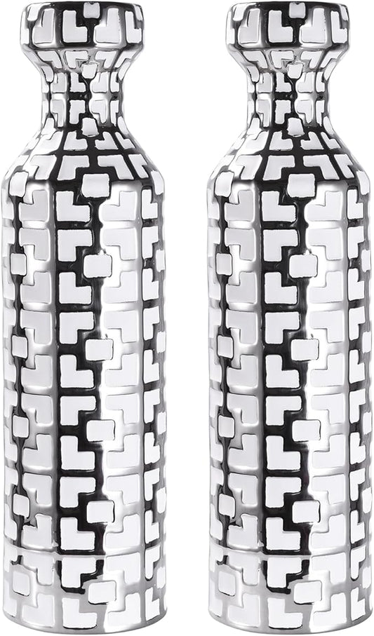 24.4 inch Tall Floor Vases Set of 2. White Vase with Silver Geometric Patterns, Ceramics Modern Flower Vases for Living Room, Entryway, Indoor/Outdoor Decor, Large Vase for Home Decor