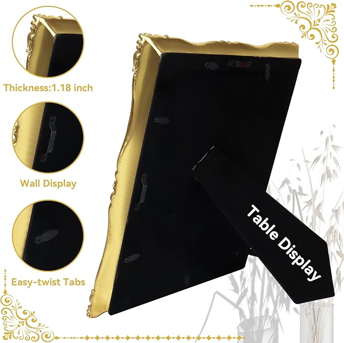 8x10 Picture Frame Gold Vintage Picture Frames Baroque Antique Ornate Victorian for Wall or Tabletop Display, Fits 8x10 or 5x7 Photo with Mat
