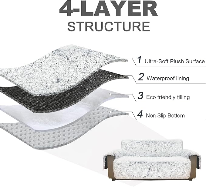 Plush and Fuzzy Shaggy Couch Cover, Dog Pad Faux Fur Sofa Cover, Water Resistant Slipcover, Non-Slip Furniture Protector for Kids,Dogs,Cats.(Magic Gray, X-Large Sofa)