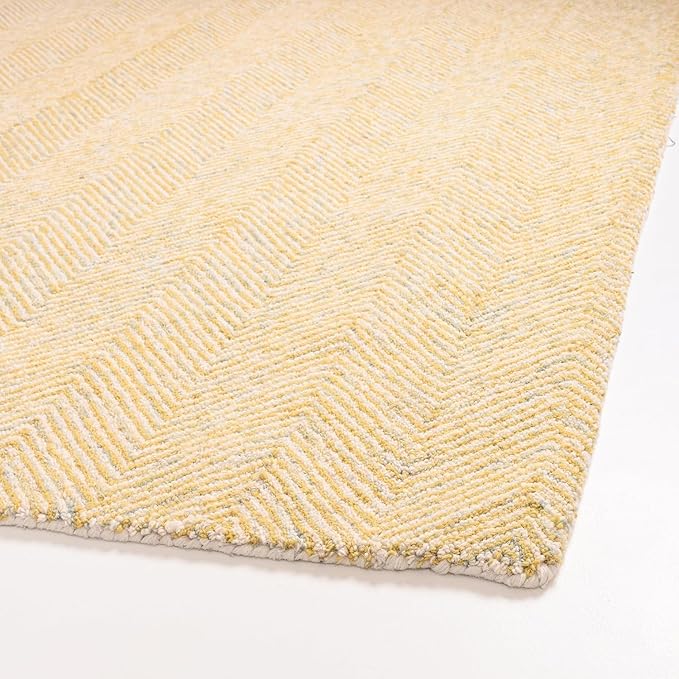 Modern Herringbone Chevron Collection Handcrafted Wool Area Rug - Durable, Zigzag Pattern, for High Traffic, Contemporary Design for Living Room, Bedroom, Dining Room Decor (Butter Yellow, 9' x 11')