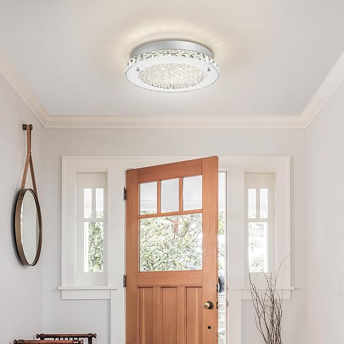Crystal Ceiling Light Fixture 3000/4000/5000K Flush Mount Crystal Chandelier Modern Dimmable LED Kitchen Light Fixture for Bathroom Hallway Porch Laundry Room Cloakroom Office 11"