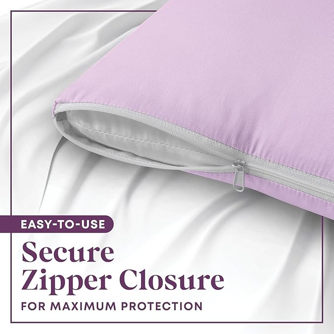 CirclesHome Wedge Pillow Cover 100% Cotton, Zippered Wedge Pillow Case Protector, Soft, Hypoallergenic & Breathable , Lavender, (25Wx26Lx7.5)