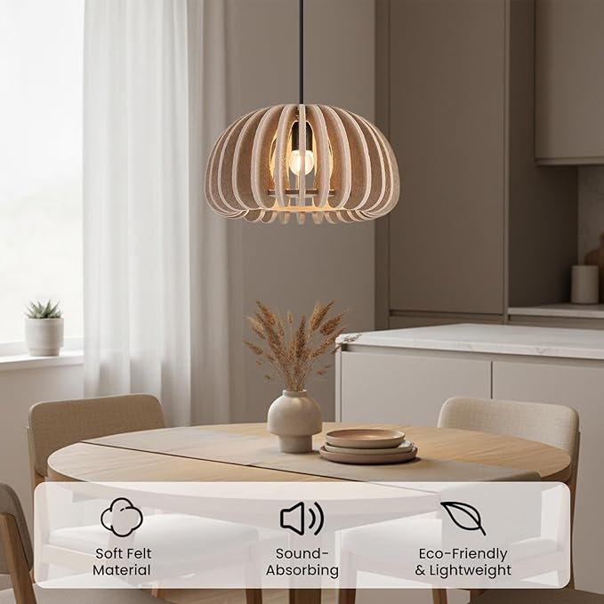 Pendant Light with Felt Lampshade, Modern Hanging Lamp Fixture, DIY Acoustic Pendant Light Chandeliers for Kitchen Island, Living Room, Dining Room, Bedroom, Office (D13.7"x7.8")