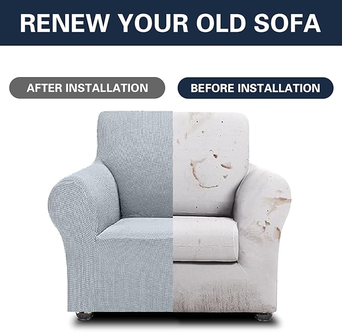 Cupuamon 2025 New Stretch Chair Sofa Slipcovers Couch Cover for 1 Seater Furniture Protector Sofa Covers with Elastic Bottom Jacquard Fabric Small Checks for Pets, Kids - Silver