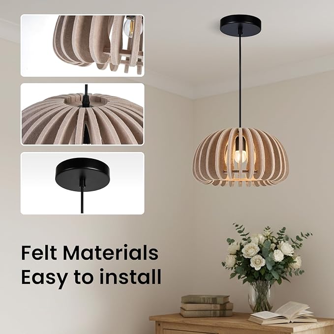 Pendant Light with Felt Lampshade, Modern Hanging Lamp Fixture, DIY Acoustic Pendant Light Chandeliers for Kitchen Island, Living Room, Dining Room, Bedroom, Office (D13.7"x7.8")