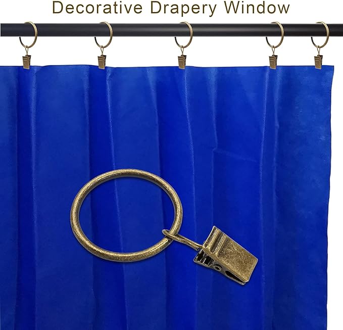 40 Pack Curtain Rings with Clips, Curtain Clip Rings Hooks, Bow Hanger Clips for Hanging Drapery Drapes Bows, Ring 1.26 inch Interior Diameter, Fits up to 1" Rod, Bronze