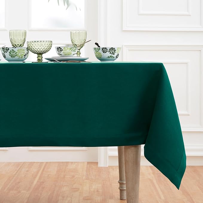 Solino Home Linen Tablecloth for Rectangle Tables 60 x 108 Inch - 100% Pure Linen Rainforest Green Table Cloth - Fete, Machine Washable Cloth Tablecloth for Fall, Thanksgiving, Christmas, Winter