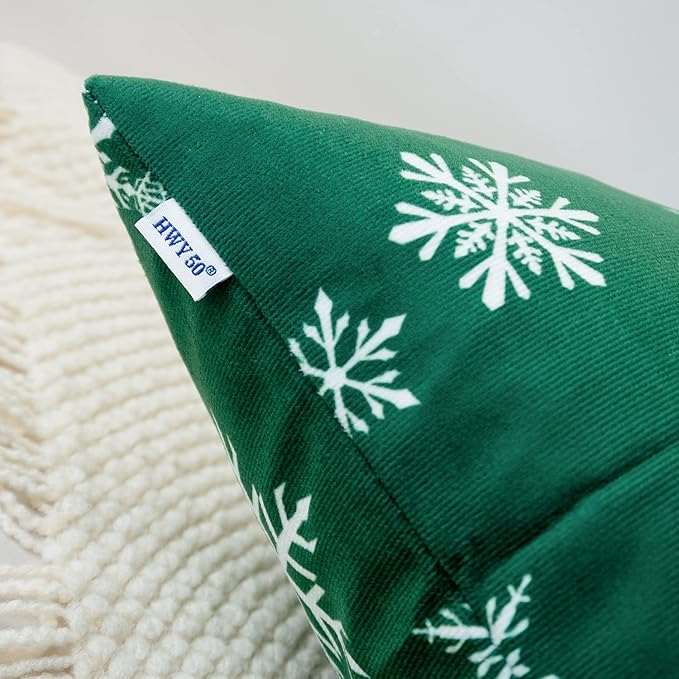 HWY 50 Green Decorative Throw Pillow Covers 18x18 Inch for Couch Sofa Living Room Bed, Soft Christmas Big and Small Snowflakes Print Throw Pillows Cases Set Cushion Cover Pack of 2