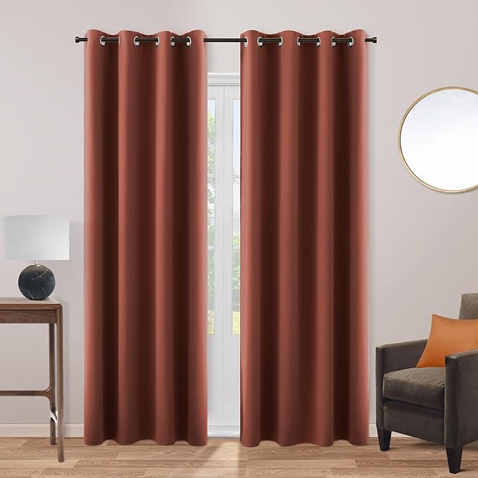 Thermal Curtains for Winter Insulated,Floor Length Curtain Black Out 96 Inch Long 2 Panels Set Blackout Warm Keep Cold Out Curtains for Living Room Bedroom Terracotta Rust Brick Red
