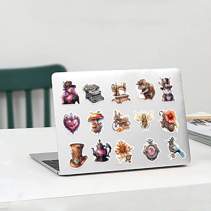 50-Piece Steampunk Sticker Pack – Vintage Victorian Mechanical Art Stickers for Scrapbooks, Laptops, Journals, Mug, Water Bottles