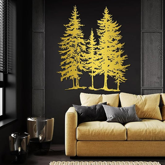 Sutanun Pine Tree Metal Wall Art – Large Rustic Farmhouse Branch Wall Sculpture for Living Room, Bedroom & Cabin – Nature Decor Gift for Nature Lovers (Gold, 24"x20"|60x51cm)
