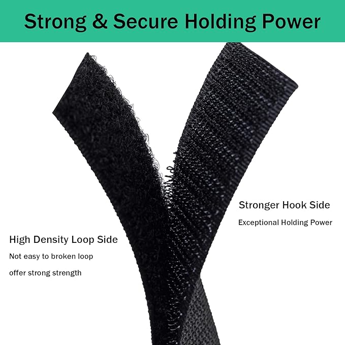 3/4 Inch Sew on Hook and Loop Strips | Easy to Sew | Excellent Grip | Non-Adhesive Back Nylon Fabric Fastener Strips for Clothing Sewing Crafts and DIY Projects, Black, 3/4in x 5yd